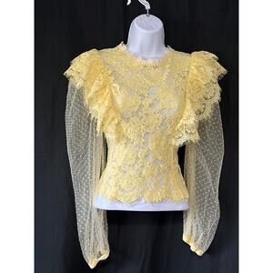Sheer Lace Ruffle Fashion Trendy Top L Yellow Coquette Romantic Fairy Country